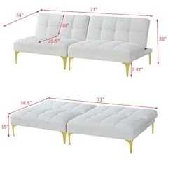 BOLGTO Futon Sofa Bed, Convertible Sofa Bed Couch With Gold Metal Legs Teddy Fabric, Modern Futon Couch Sofa Love Seat For Living Room,Small Space,Offices, Dorm,Studio, 71" L