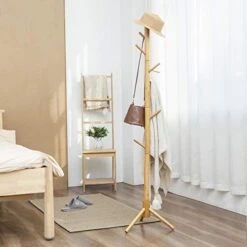 C&AHOME Bamboo Coat Rack Stand With 8 Hooks, Wooden Coat Tree Adjustable Sizes, Entryway Hall Tree Free Standing Coat Hanger Stand For Hat, Bag, Clothes, Jacket, Natural -Amazon Store 41fvDxG9U0L