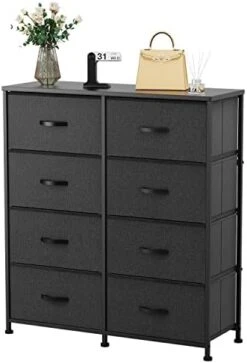 JUMMICO Fabric Dresser For Bedroom, Tall Wide Dresser With 5 Drawers, Storage Tower With Fabric Bins, Dresser Fabric Box Steel Frame, Wood Top Drawer Chest TV Stand For Closet, Living Room (Black) -Amazon Store 41fxPK3jc2L. AC