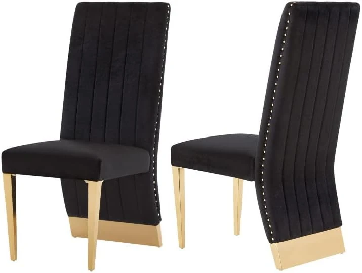 AZhome Dining Chairs With Nail Head Trim, Modern Upholstered Velvet Dining Room Chairs In Lovely Color Tufted And Gold Stainless Steel, Set Of 2 7 AZhome Dining Chairs With Nail Head Trim, Modern Upholstered Velvet Dining Room Chairs In Lovely Color Tufted And Gold Stainless Steel, Set Of 2 - Image 5