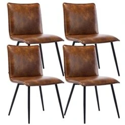 DUHOME PU Leather Dining Chairs Kitchen Chairs Set Of 4 Side Chair For Dining Room Living Room Yellowish-Brown