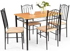 LUARANE 5-Piece Dining Table Set, Home Kitchen Dining Table And 4 Chairs Set, Modern Wooden Breakfast Table Set For Small Spaces Living Room Apartment, Black + Natural