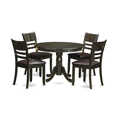 East West Furniture HLLY5-CAP-LC 5 Piece Kitchen Table Set For 4 Includes A Round Dining Room Table With Pedestal And 4 Faux Leather Upholstered Dining Chairs, 42x42 Inch, Cappuccino 4 East West Furniture HLLY5-CAP-LC 5 Piece Kitchen Table Set For 4 Includes A Round Dining Room Table With Pedestal And 4 Faux Leather Upholstered Dining Chairs, 42x42 Inch, Cappuccino - Image 2