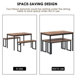 SogesHome 3-Piece Kitchen Dining Room Table Sets, 45‘’ Table And 2 Benches For 4, Space-Saving Table Set For Restaurant, Coffee Shop, Living Room, Small Space -Amazon Store 41g7BoXxHfL