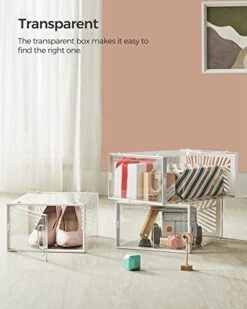 SONGMICS Clear Shoe Boxes, Set Of 18 Stackable Plastic Shoe Organizer, Breathable And Foldable Display Storage Bins, For Max. US Size 11, Sneakers, Transparent And White ULSP106W18 10 SONGMICS Clear Shoe Boxes, Set Of 18 Stackable Plastic Shoe Organizer, Breathable And Foldable Display Storage Bins, For Max. US Size 11, Sneakers, Transparent And White ULSP106W18 -Amazon Store 41g7dqi3CyL