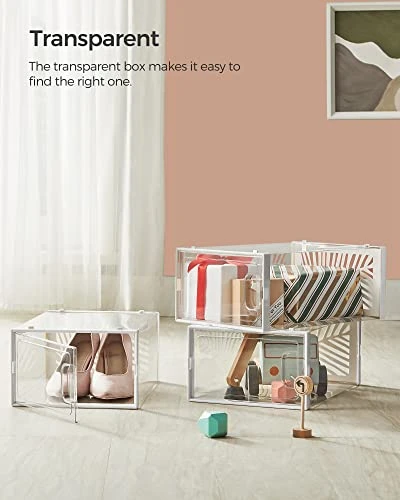 SONGMICS Clear Shoe Boxes, Set Of 18 Stackable Plastic Shoe Organizer, Breathable And Foldable Display Storage Bins, For Max. US Size 11, Sneakers, Transparent And White ULSP106W18 5 SONGMICS Clear Shoe Boxes, Set Of 18 Stackable Plastic Shoe Organizer, Breathable And Foldable Display Storage Bins, For Max. US Size 11, Sneakers, Transparent And White ULSP106W18 - Image 3