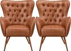 Yaheetech Leather Armchair, Deluxe And Modern Accent Chair Living Room Chair Single Sofa Chair Cozy With High Back And Pocket Coil Seat For Bedroom Home Office, Brown, Set Of 2 -Amazon Store 41gCzygp pL. AC