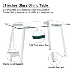 47“ Small Glass Dining Table Set For 4,0.31”Thick Tempered Glass Table Top With 4 Chrome Plate Metal Legs,4 PU Leather Dining Chairs,Modern Kitchen Dinner Room Table Set,for Kitchen Room Dining Room -Amazon Store 41gE55J4KdL