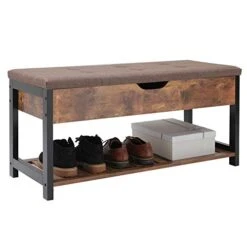 Usikey End Of Bed Bench For Christmas Day, Entryway Bench, Storage Bench With Padded Seat, Storage Chest With Shoe Rack, Lift Top Shoe Bench For Entryway, Mudroom, Hallway & Bedroom, Rustic Brown