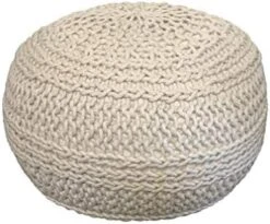 NOORI Home - Premium Luxury 100% Handmade & Handcrafted Cable Style Cotton Knitted Jade Comfortable Pouf, Ottoman, Footrest, Footstool - Beige - 20"x20"x14" -Amazon Store 41gHbPXSlVL. AC