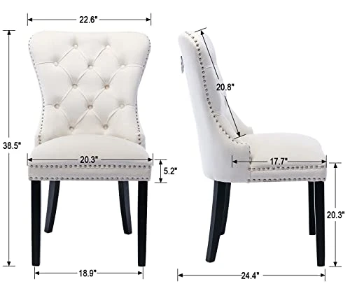 Chairus Dining Chairs Set Of 2 With Tufted High Back, Velvet Upholstered Dining Room Chairs Modern Elegant Nailhead Trim Ring Pull - Ivory 2PCS 4 Chairus Dining Chairs Set Of 2 With Tufted High Back, Velvet Upholstered Dining Room Chairs Modern Elegant Nailhead Trim Ring Pull - Ivory 2PCS - Image 2