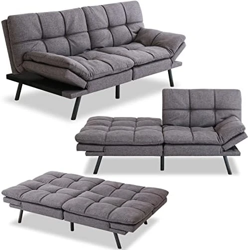 MUUEGM Futon Sofa Bed,Memory Foam Futon Bed,Faux Leather Sofa Couch With Adjustable Armrests And Back,Convertible Sleeper Sofa,Couches For Living Room,Guest Room,Apartment And Small Space/Black 11 MUUEGM Futon Sofa Bed,Memory Foam Futon Bed,Faux Leather Sofa Couch With Adjustable Armrests And Back,Convertible Sleeper Sofa,Couches For Living Room,Guest Room,Apartment And Small Space/Black - Image 9