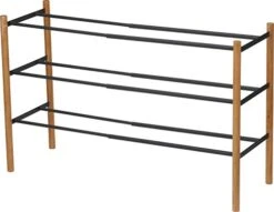 YAMAZAKI Home Plain Expandable 3-Tierd Shoe Rack Black,