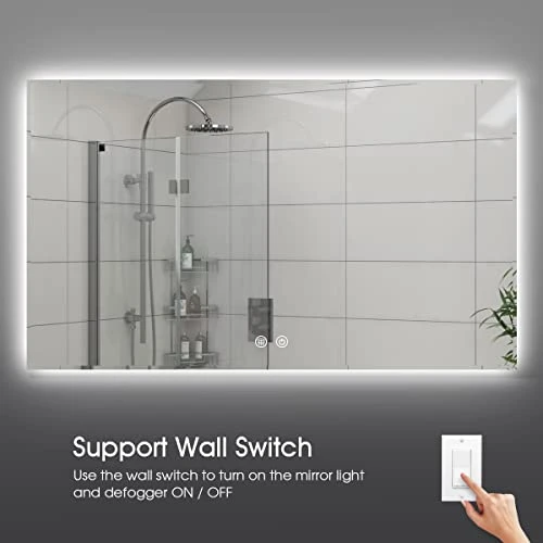 IOWVOE 60 X 36 Inch LED Mirror Backlit Bathroom Large Wall Mounted Vanity Makeup Mirror Dimmable Anti-Fog Lighted Mirror CRI 90 Adjustable Brightness 6 IOWVOE 60 X 36 Inch LED Mirror Backlit Bathroom Large Wall Mounted Vanity Makeup Mirror Dimmable Anti-Fog Lighted Mirror CRI 90 Adjustable Brightness - Image 4