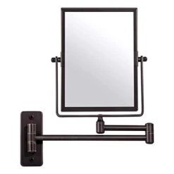 QiMH Wall Mounted Makeup Vanity Mirror, 8x6 Inch Rectangular 3X Magnifying With Extendable Arm, Bronze Double-Sided Swivel Mirror