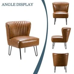 HULALA HOME Faux Leather Accent Chairs Set Of 2 With Metal Base, Mid Century Modern Living Room Chairs, Comfy Upholstered Armless Side Chairs For Bedroom, Camel -Amazon Store 41ggvzH1tHL
