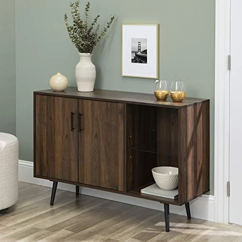 Walker Edison Montclair Mid Century Modern Two Toned 1 Drawer Coffee Table, 42 Inch, Glass And Dark Walnut & Theo Mid Century Modern 2 Door Asymmetrical Glass Shelf Buffet, 44 Inch, Dark Walnut 7 Walker Edison Montclair Mid Century Modern Two Toned 1 Drawer Coffee Table, 42 Inch, Glass And Dark Walnut & Theo Mid Century Modern 2 Door Asymmetrical Glass Shelf Buffet, 44 Inch, Dark Walnut - Image 5