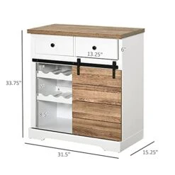 HOMCOM Farmhouse Coffee Bar Cabinet, Barn Door Wine Cabinet With Storage, Sideboard Buffet Cabinet With Wine Racks For Kitchen, White -Amazon Store 41gjstYumvL
