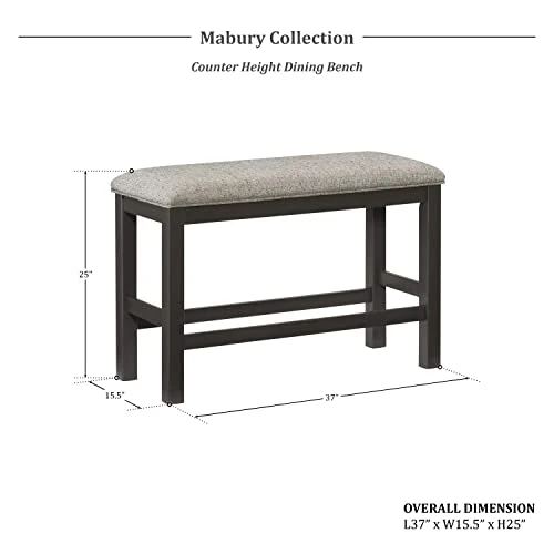 Lexicon Mabury Counter Height Dining Bench, Gunmetal Gray 3 Lexicon Mabury Counter Height Dining Bench, Gunmetal Gray