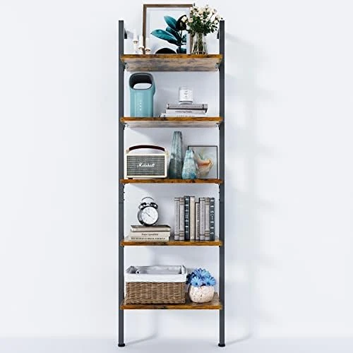 ODK 5-Tier Ladder Shelf, 74 Inches Wall Mounted Ladder Bookshelf With Metal Frame, Open Industrial Shelves For Home Office, Bedroom And Living Room, Black 16 ODK 5-Tier Ladder Shelf, 74 Inches Wall Mounted Ladder Bookshelf With Metal Frame, Open Industrial Shelves For Home Office, Bedroom And Living Room, Black - Image 14