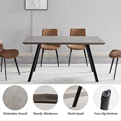 ZckyCine Modern Mid-Century Dining Table 5-Piece Kitchen Table Set For 4 People Rectangular Solid Wood Dining Table With 4 Upholstered Leather Chairs 3 ZckyCine Modern Mid-Century Dining Table 5-Piece Kitchen Table Set For 4 People Rectangular Solid Wood Dining Table With 4 Upholstered Leather Chairs