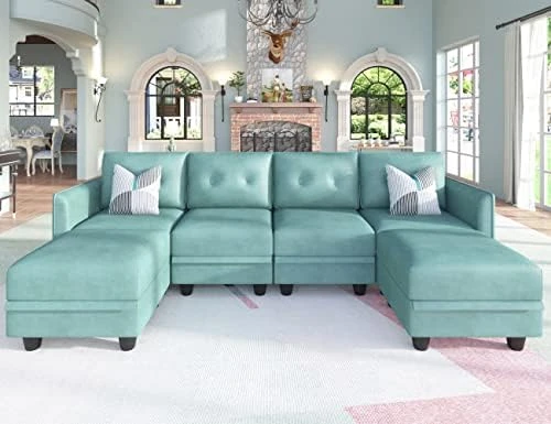 LLappuil Modular Sectional Sofa With Reversible Chaises, 7 Seater U Shape Sectional With Storage, Waterproof, Anti-Scratch And Antistatic Couch, Brown 12 LLappuil Modular Sectional Sofa With Reversible Chaises, 7 Seater U Shape Sectional With Storage, Waterproof, Anti-Scratch And Antistatic Couch, Brown - Image 10