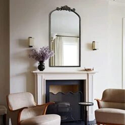 CASOLLY Retro Brush Black Gold Arched Wall Mirror, 24"x36" Vintage Anthropologie Rectangle Mantel Mirror With Antique Ornate Frame, Baroque Inspired Home Decor For Bathroom Vanity Bedroom Entryway -Amazon Store 41h8R7IloWL