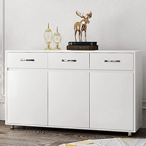 RASOO Buffet Cabinet Kitchen Cabinet Storage Sideboard Cabinet Cupboard Sideboard Buffet Kitchen Room (White -3 Doors And 3 Drawers) 6 RASOO Buffet Cabinet Kitchen Cabinet Storage Sideboard Cabinet Cupboard Sideboard Buffet Kitchen Room (White -3 Doors And 3 Drawers) - Image 4