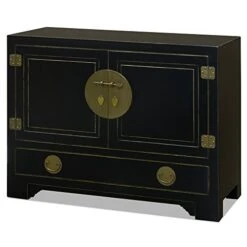 ChinaFurnitureOnline Elmwood Chinese Ming Vanity Cabinet, Distressed Black -Amazon Store 41hKBHECafL