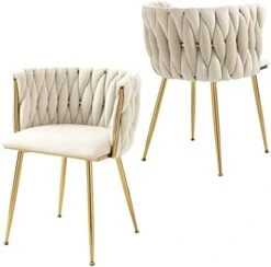 Modern Velvet Dining Chairs Set Of 2, Upholstered Living Room Chair With Woven Back And Golden Metal Legs, Mid-Century Accent Side Chair For Dining Room, Living Room, Kitchen, Vanity Room, Emerald -Amazon Store 41hKjXpZtOL. AC