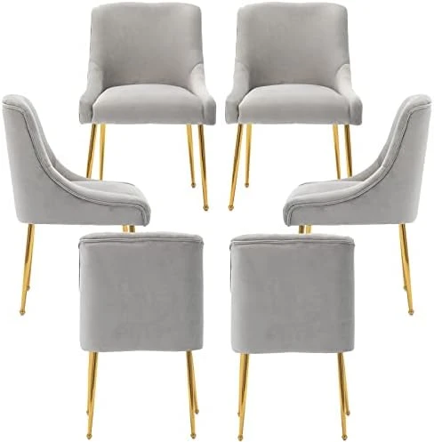 ZHENGHAO Velvet Dining Chairs Set Of 6, Modern Accent Kitchen Chairs With Gold Legs Upholstered Guest Chairs For Living Room/Kitchen/Restaurant, White 7 ZHENGHAO Velvet Dining Chairs Set Of 6, Modern Accent Kitchen Chairs With Gold Legs Upholstered Guest Chairs For Living Room/Kitchen/Restaurant, White - Image 5