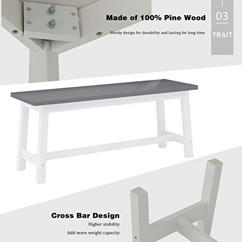 Mecor 4-Piece Kitchen Dining Table Set, Modern Solid Wood Table W/ 2 Chairs And Bench For Home Kitchen Dining Room Furniture, Grey 7 Mecor 4-Piece Kitchen Dining Table Set, Modern Solid Wood Table W/ 2 Chairs And Bench For Home Kitchen Dining Room Furniture, Grey - Image 5