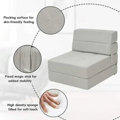 BestComfort Folding Chair Bed Floor Sofa Bed, Upholstered Guest Chaise Lounge Trifold Mattress For Bedroom Living Room Dorm Furniture, Video Gaming Sofa Bed Sleeper Convertible Chair (Gray) Grey -Amazon Store 41hTYAH9EjL