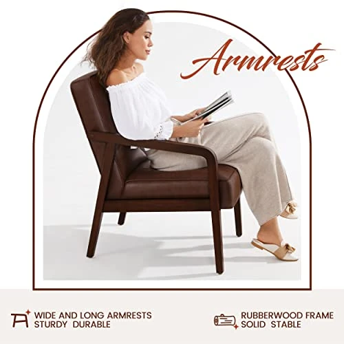 Yaheetech PU Leather Accent Chair, Mid-Century Modern Barrel Chair With Wooden Frame And Soft Thick Padded For Living Room Bedroom Home Office, Set Of 2, Dark Brown 7 Yaheetech PU Leather Accent Chair, Mid-Century Modern Barrel Chair With Wooden Frame And Soft Thick Padded For Living Room Bedroom Home Office, Set Of 2, Dark Brown - Image 5