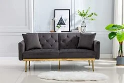 Morden Fort Velvet Futon Sofa Bed For Living Room, 68" Convertible 3 Adjustable Couch Loveseat With Metal Leg Grey -Amazon Store 41hjYr6Bx9L
