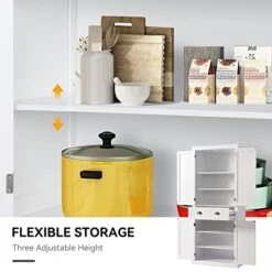 LOUVIXA Kitchen Pantry Storage Cabinet, Freestanding Cupboard With 2 Cabinets, Drawer And Adjustable Shelves, Tall Storage Cabinet For Kitchen, Dinning Room, Living Room In White (White) -Amazon Store 41hlPw3DbqL