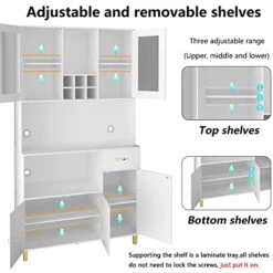 PAKASEPT Kitchen Pantry Storage Cabinet, Modern Freestanding Pantry Cabinet With Tempered Glass Doors,5 Storage Cabinet & Grid Wine Racks & Microwave Space & Drawer For For Living Room, Kitchen,White 11 PAKASEPT Kitchen Pantry Storage Cabinet, Modern Freestanding Pantry Cabinet With Tempered Glass Doors,5 Storage Cabinet & Grid Wine Racks & Microwave Space & Drawer For For Living Room, Kitchen,White -Amazon Store 41hp1MKYvnL