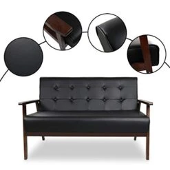 AODAILIHB Modern Wooden Leather 2-Seat Sofa, Sleek Minimalist Loveseat, Sturdy And Durable Loveseat Sofa Couch, Home Office Furniture (Black) -Amazon Store 41hp7bbweiL