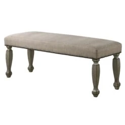 Roundhill Furniture Breda Upholstered Nailhead Bench, Antique Gray