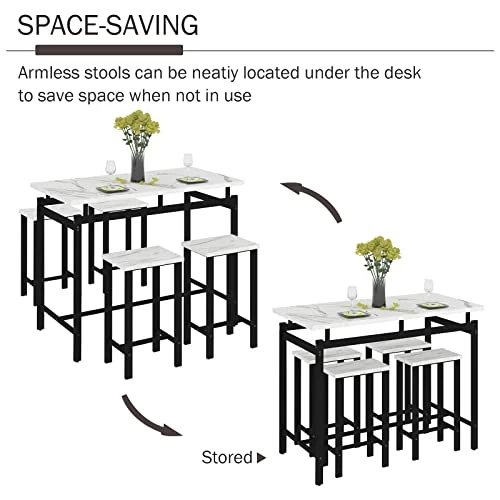 Dining Table Set For 4, 5 Pieces Kitchen Table And Chairs For Small Spaces, Bar Table And Chairs Set, Person Counter Height Table Set With 4 Chairs For Pub Restaurant Dinner Breakfast(White Statuario) 6 Dining Table Set For 4, 5 Pieces Kitchen Table And Chairs For Small Spaces, Bar Table And Chairs Set, Person Counter Height Table Set With 4 Chairs For Pub Restaurant Dinner Breakfast(White Statuario) - Image 4