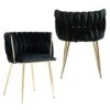 NIOIIKIT Modern Velvet Dining Chairs Set Of 2 Hand Weaving Accent Chairs Living Room Chairs Upholstered Side Chair With Golden Metal Legs For Dining Room Kitchen Vanity Living Room(Black) -Amazon Store 41hvVfteYoL