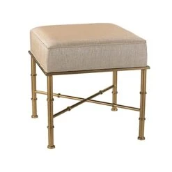 Sterling Home Gold Cane Cream Metallic Linen Bench, 18" X 18" X 18", Multicolor