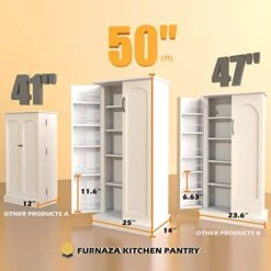 Furnaza LED Kitchen Pantry Cabinets - 50 Inch Free Standing Food Cabinet,Pantry Buffet Cupboards For Storage With Doors And Shelves Adjustable For Small Space In Dinning Room, Living Room, In White -Amazon Store 41i0uKjpKlL