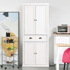 LOUVIXA Kitchen Pantry Storage Cabinet, Freestanding Cupboard With 2 Cabinets, Drawer And Adjustable Shelves, Tall Storage Cabinet For Kitchen, Dinning Room, Living Room In White (White) -Amazon Store 41i7huCbISL