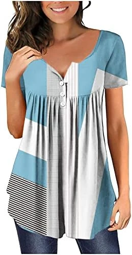 Going Out Tops For Women Floral Printed Hide Belly Tunic Blouses Casual V Neck Buttons Pullover Short Sleeve T-Shirts 15 Going Out Tops For Women Floral Printed Hide Belly Tunic Blouses Casual V Neck Buttons Pullover Short Sleeve T-Shirts - Image 13