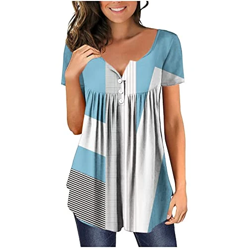 Going Out Tops For Women Floral Printed Hide Belly Tunic Blouses Casual V Neck Buttons Pullover Short Sleeve T-Shirts 3 Going Out Tops For Women Floral Printed Hide Belly Tunic Blouses Casual V Neck Buttons Pullover Short Sleeve T-Shirts