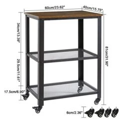 YMYNY Serving Cart, Vintage Kitchen Bar Cart On Wheels, 3-Tier Microwave Heavy Duty Storage Shelves, Baker's Rack With Metal Frame, Extra Counter Space, Easy To Assemble, Rustic Brown, UHTMJ011H -Amazon Store 41iG3PUBWqL