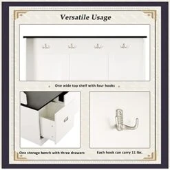 FRITHJILL Hall Tree, 72.1" 3-in-1 Hall Tree Storage Bench And Coat Rack, Entryway Storage Organizer -Amazon Store 41iKBqM2XBL