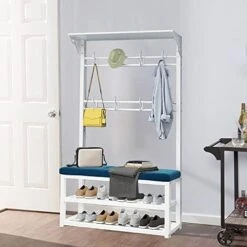 Hall Tree With Shoe Bench For Entryway, 3-in-1 Coat Rack Stand With Hooks Metal Frame Coat Rack With Shoe Storage For Hallway Farmhouse Bedroom Easy To Assemble, 80/100X33X172 Cm -Amazon Store 41iKEBCCYTL. AC 1