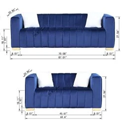 Kevinplus Modern Sofa Couch 2 Set For Living Room, Velvet Chesterfield 2-Pcs Upholstered Sofa Couch For Apartment Bedroom Office, Strong Gold Metal Legs, Blue -Amazon Store 41iNKGPtxvL